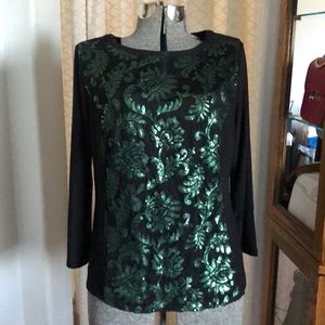 Bob Mackie Wearable Art Black & Green Sequin Top M